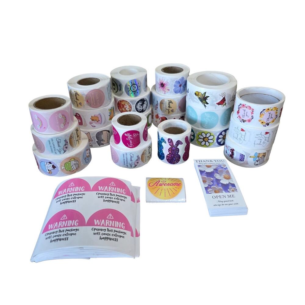 Lot of Sticker Rolls Sheets Business Supplies Thank You Free Gift Flowers Animal